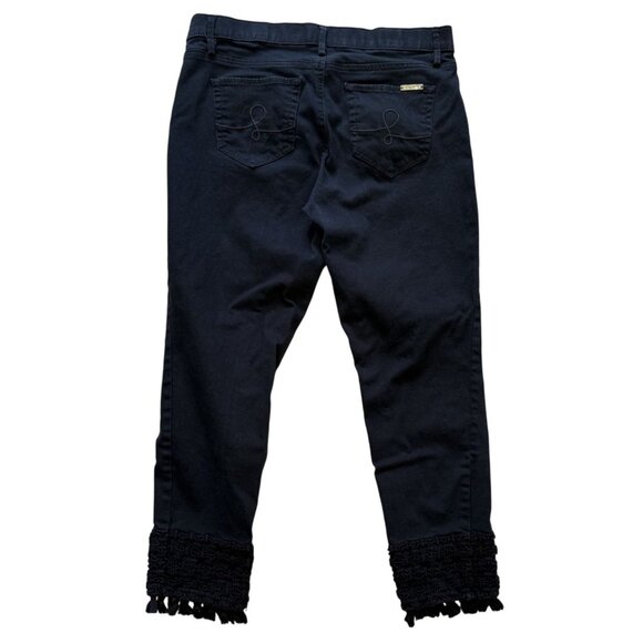 Lilly Pulitzer South Ocean Skinny Jeans Black Crop Womens 12 Tassel Hem Boho - Picture 6 of 6